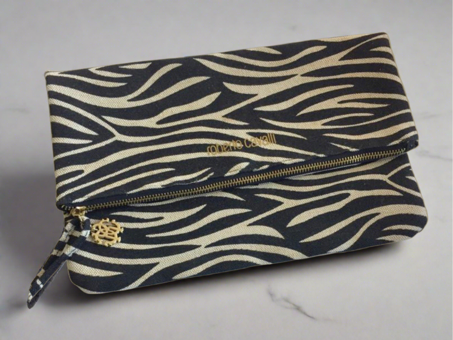 black roberto cavalli print zebra clutch, x