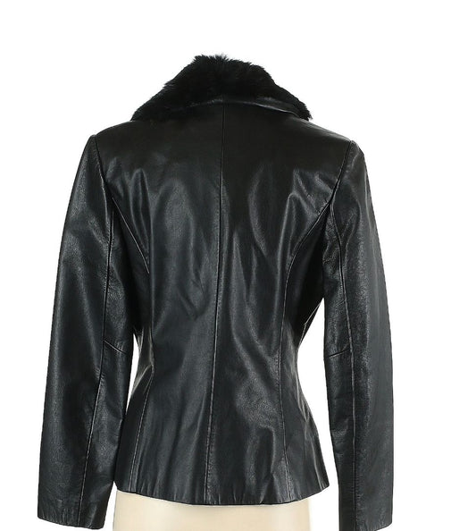 fur collar double breasted blazer