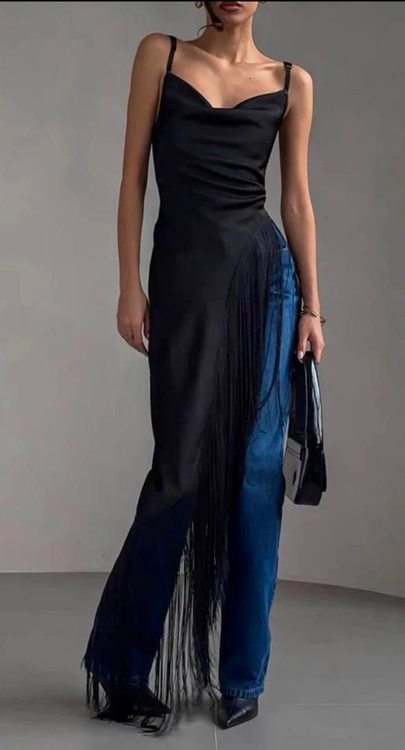 cami cowl neck asymmetrical cover up with cascading tassels