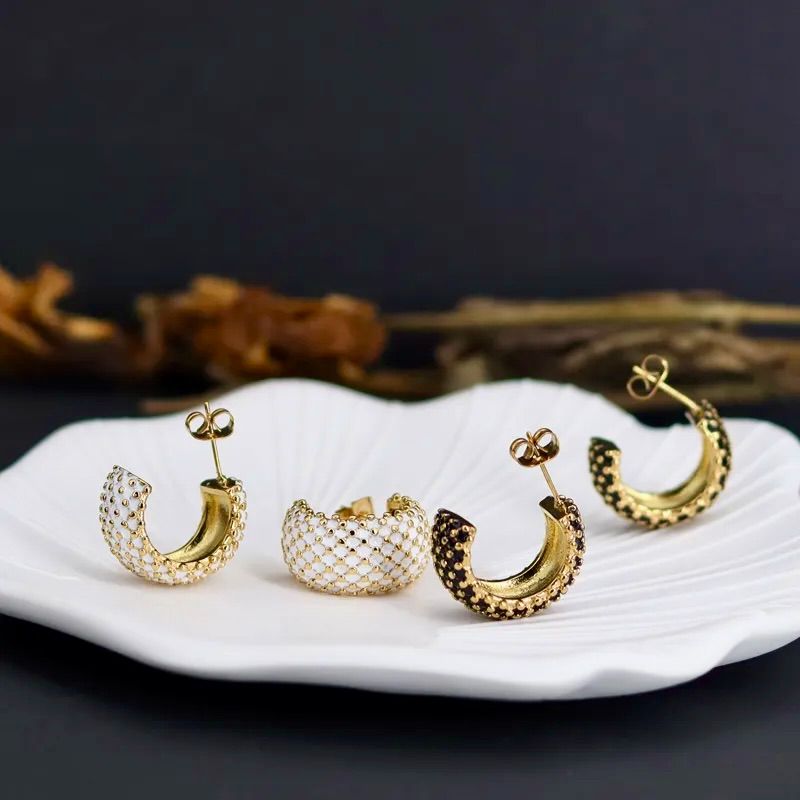 c shape enamel earrings