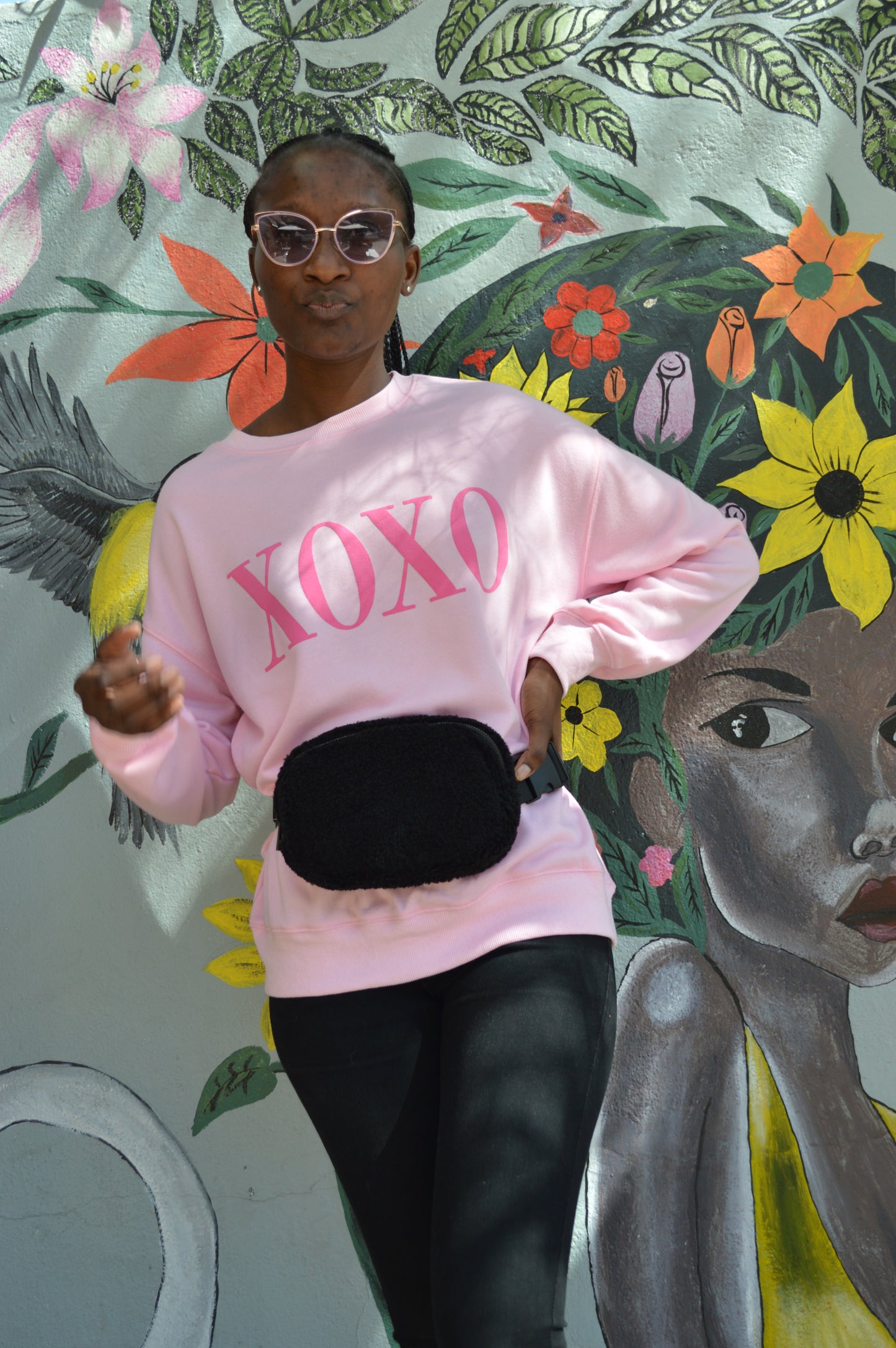 black faux sherpa fanny pack