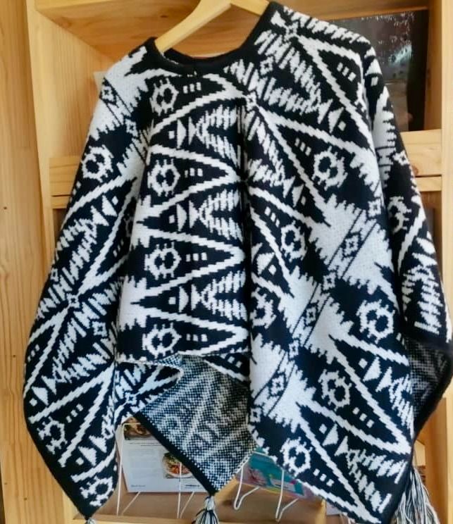 geo print poncho with tassel