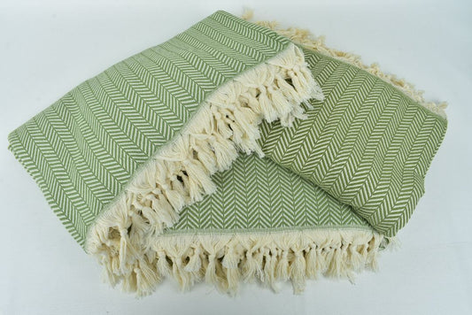 green, cream x green chevron print blanket, 190cm x 230cm