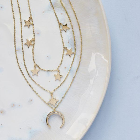 gold, crystal x 3 layer necklace, +-45cm