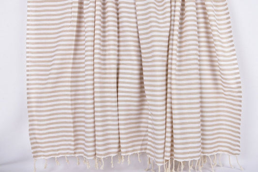 beige, cream x organic striped beach towel, 100x180cm