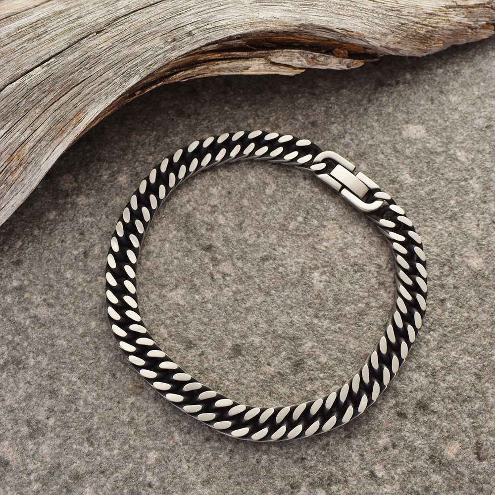 black, steel stainless chain bracelet, large