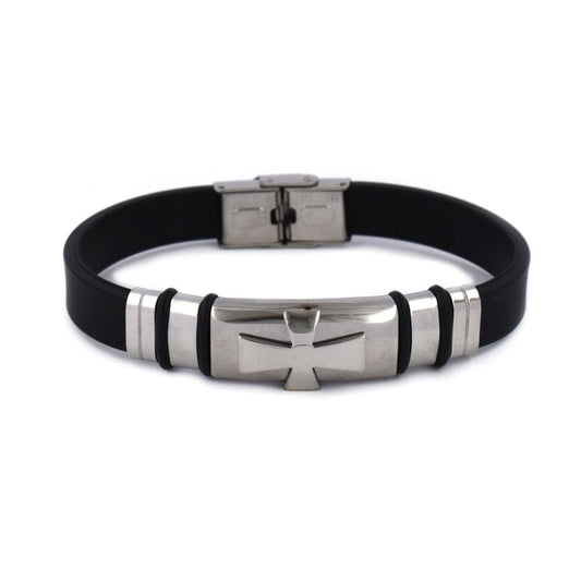 black, silver stainless steel bracelet