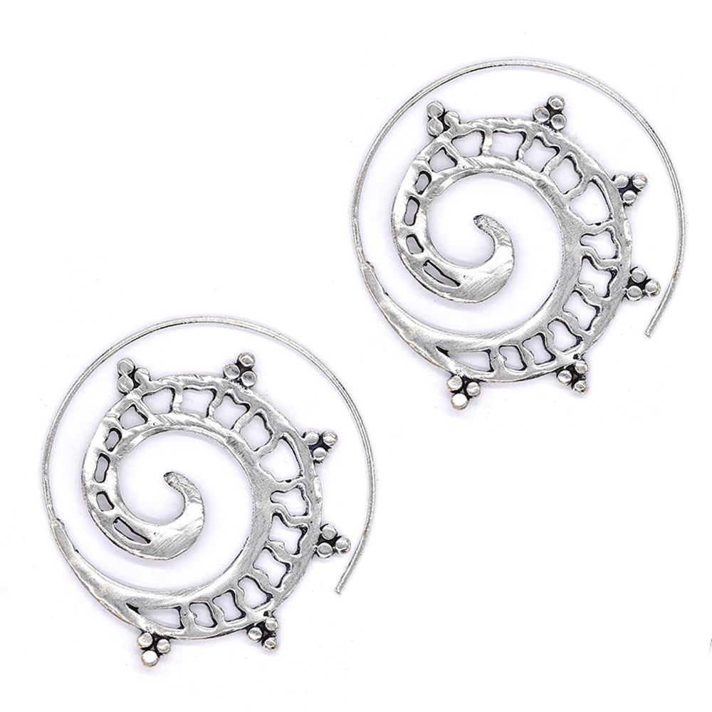 silver - rhodium swirl earring, +-3.5cm