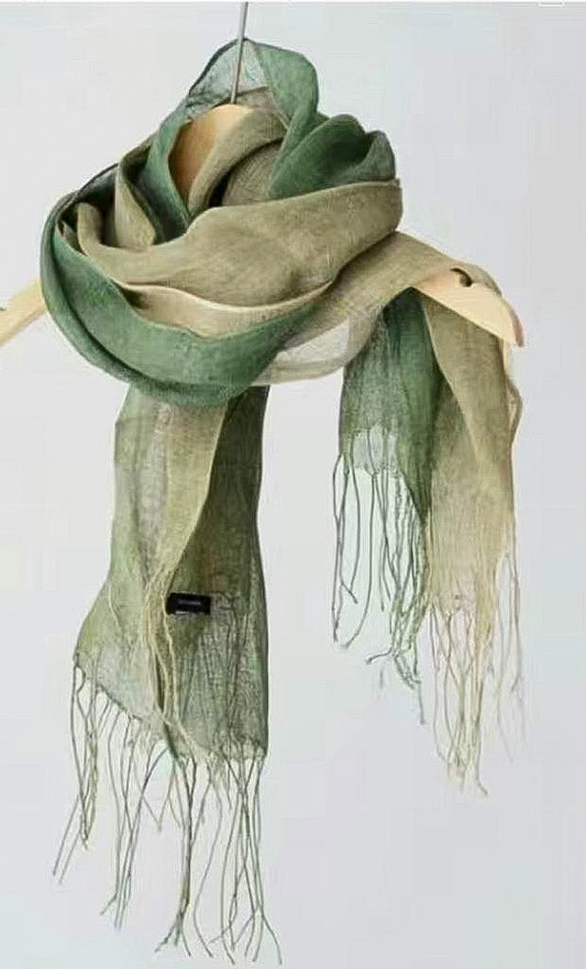 lilac/green x linen scarf with tassels, x