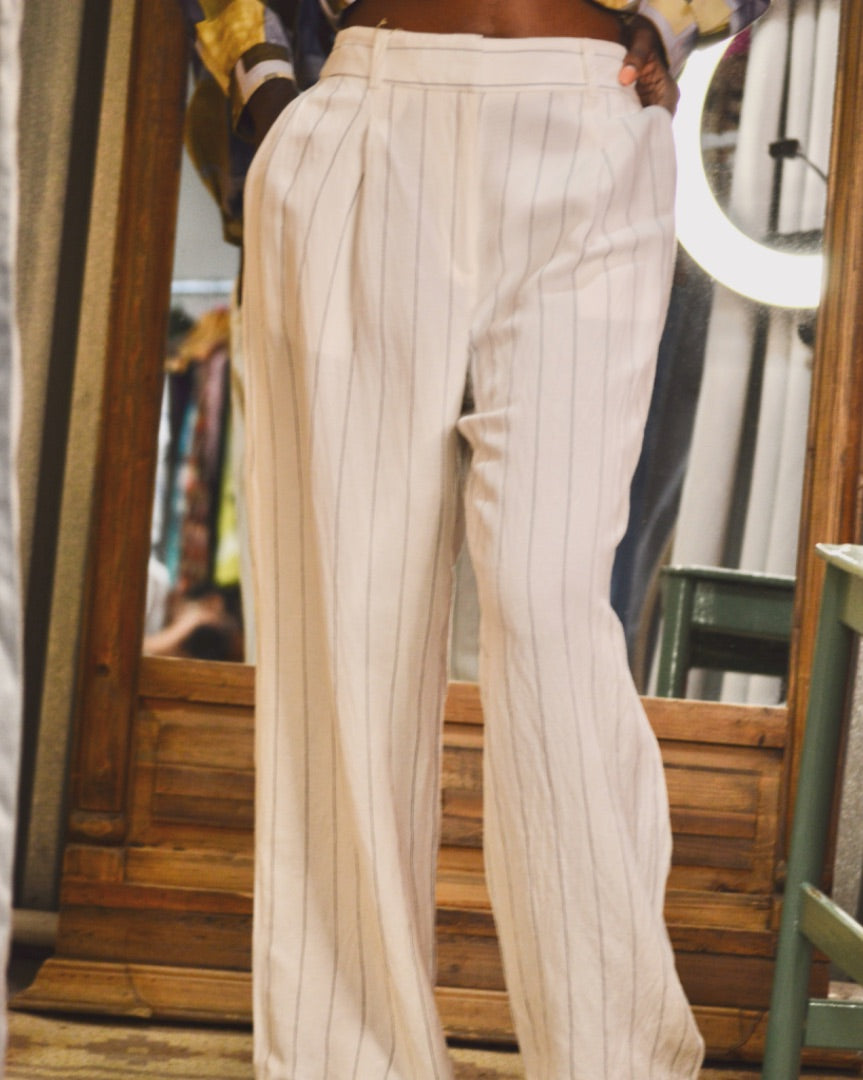 striped linen blend pants