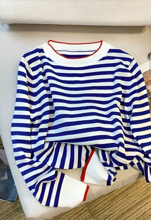 nautical stripe knit crew jumper