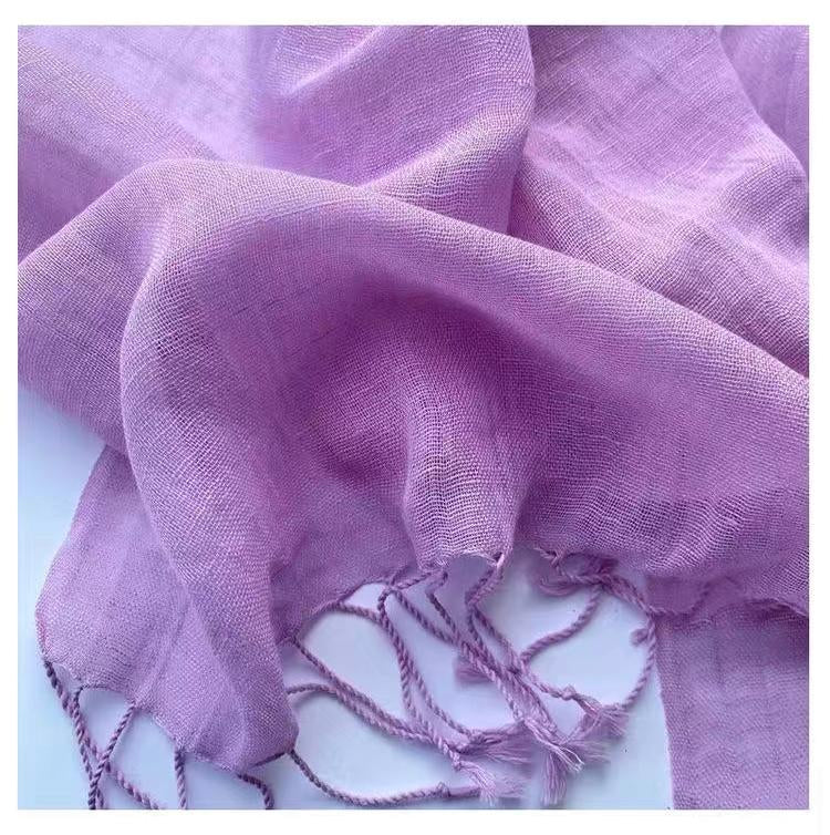 lilac/green x linen scarf with tassels, x