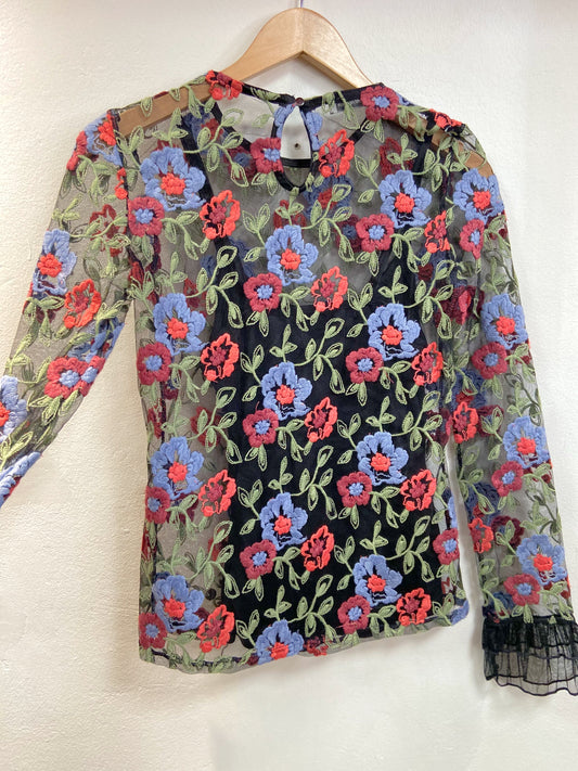 black, blue, green, pink ronald sassoon embroidered long sleeved blouse, small