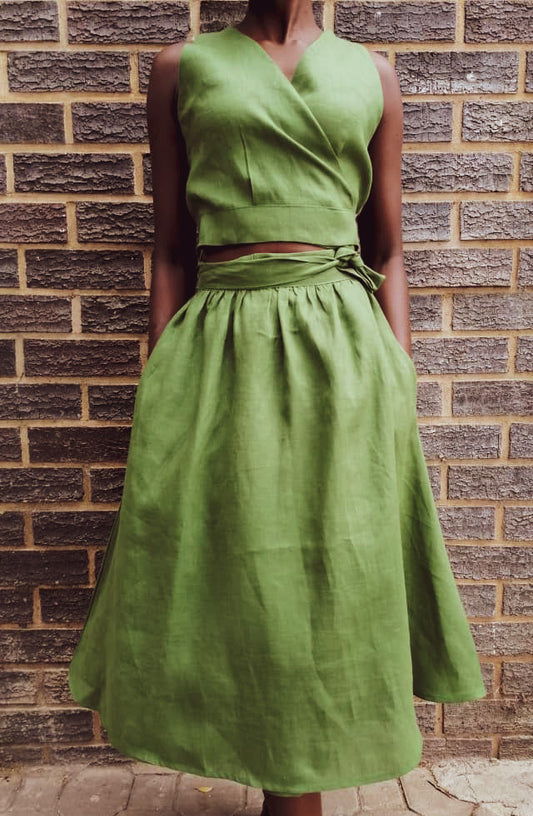 black,green alatu sauki pocket line wrap skirt, medium