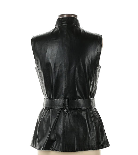 sleeveless belted leather jacket