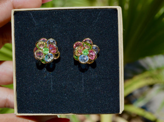 vintage crystal flower stud earrings