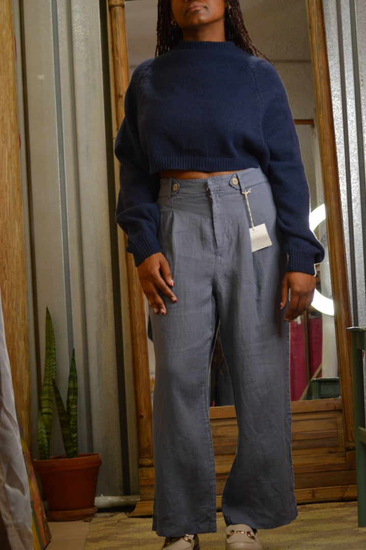 belted linen casual pants