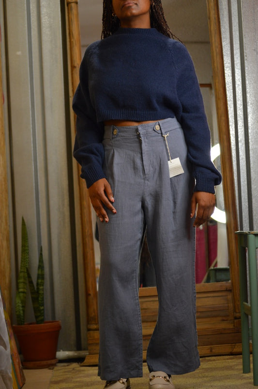 belted linen casual pants