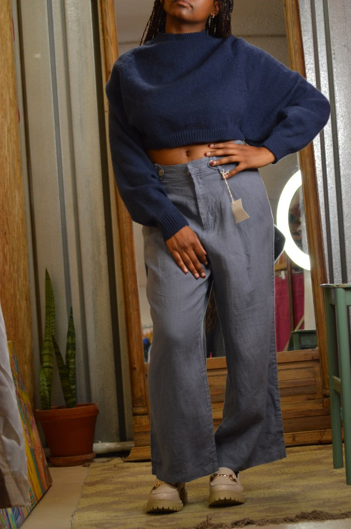 belted linen casual pants