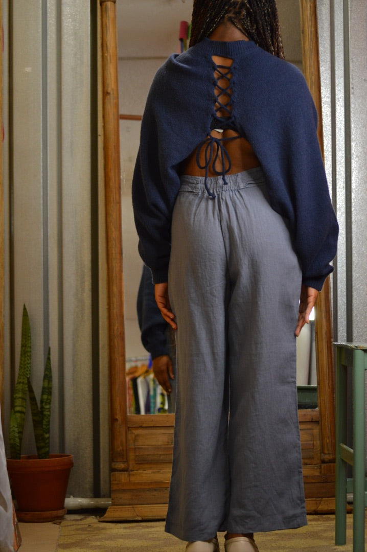 belted linen casual pants