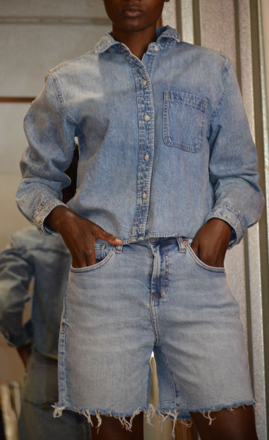 cropped denim shirt