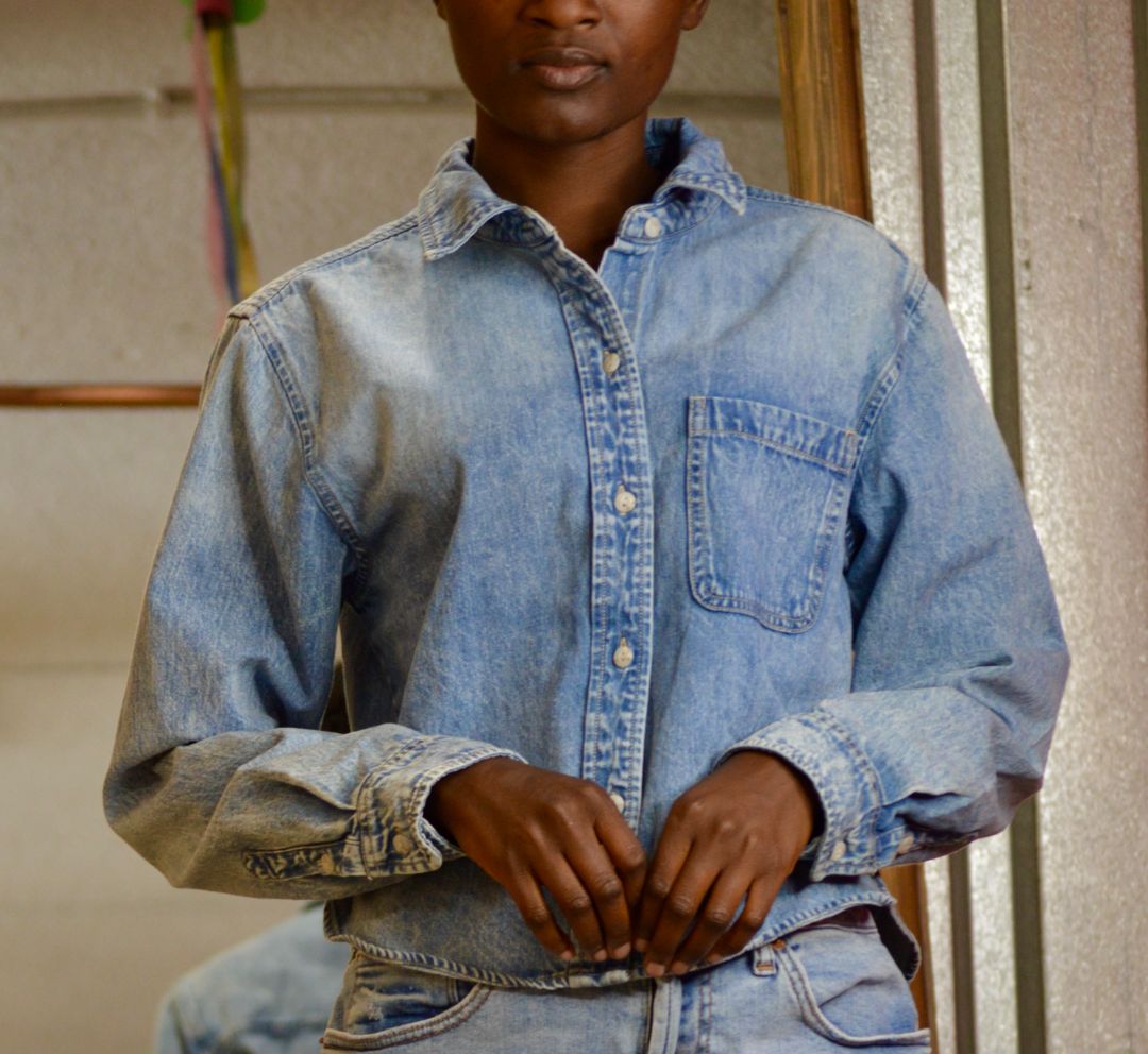 cropped denim shirt