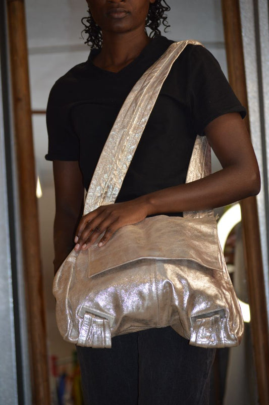 vintage metallic messenger bag