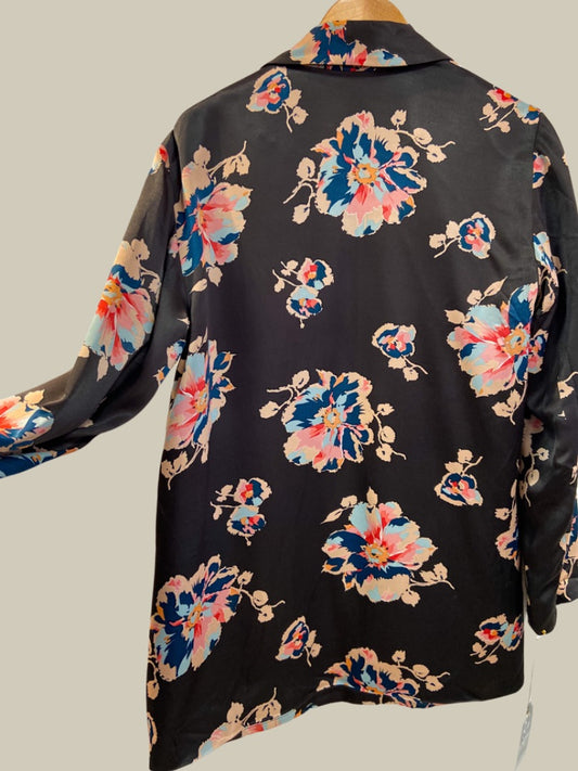 black, blue, pink ett:twa @ anthropologie floral print blazer, medium