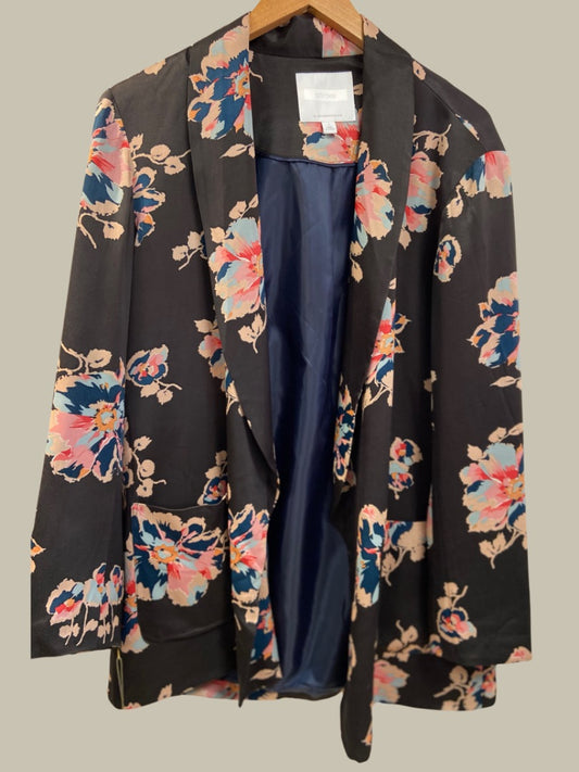 black, blue, pink ett:twa @ anthropologie floral print blazer, medium