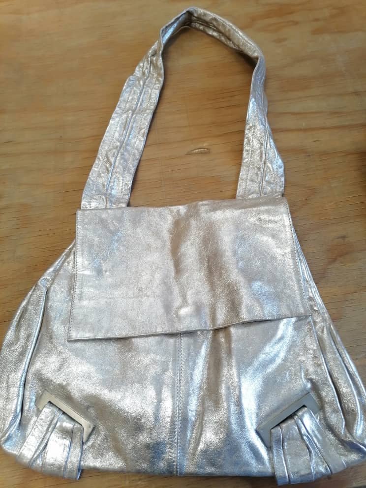 vintage metallic messenger bag