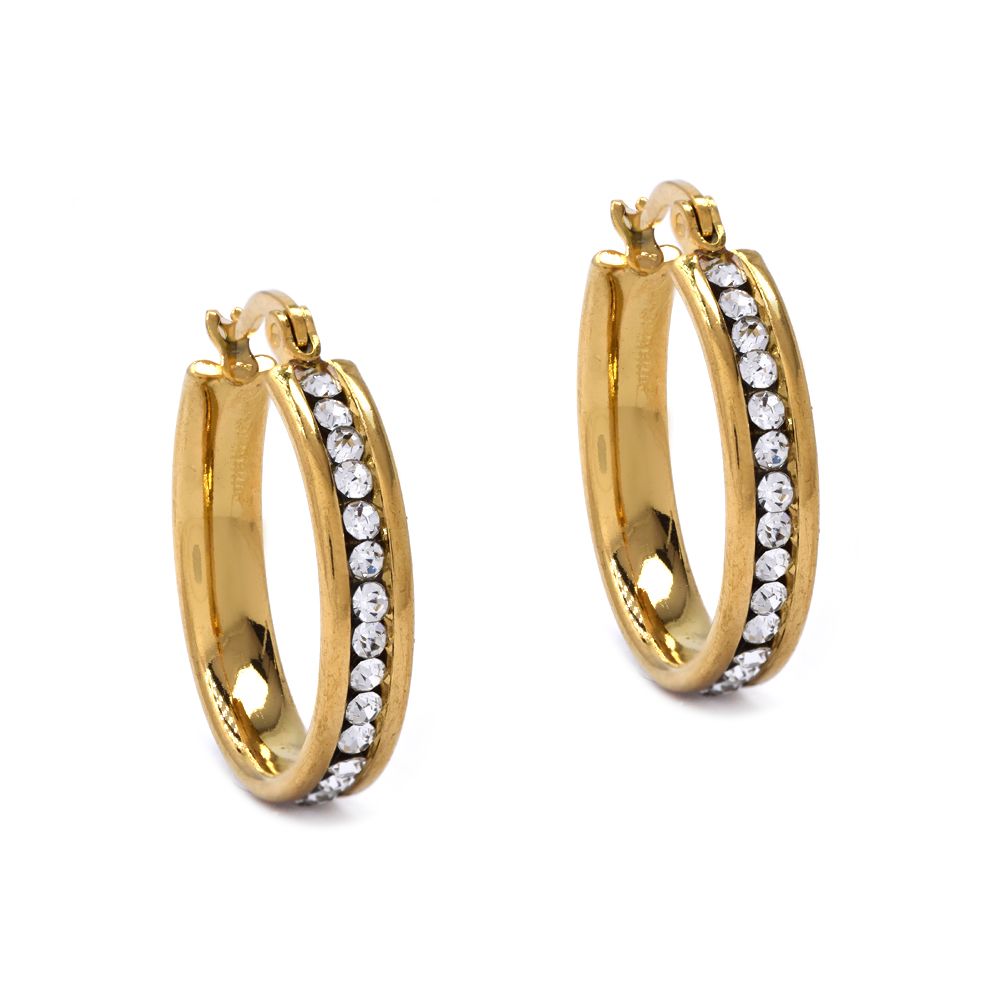 gold x Stainless steel gold 25mm crystal hoop earring, 25mm