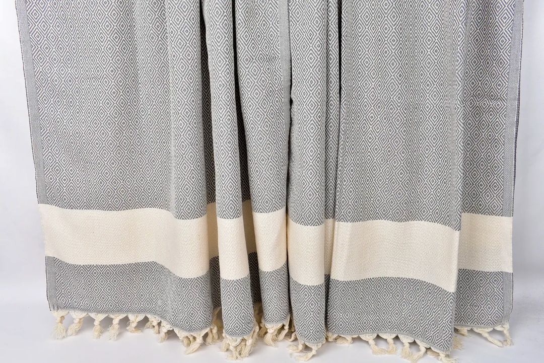 grey, cream x pashtemal diamond towel, 120 x 140 cm