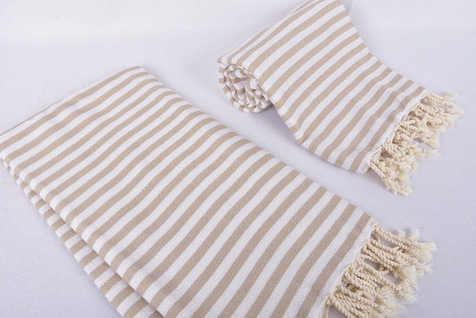 beige, cream x organic striped beach towel, 100x180cm