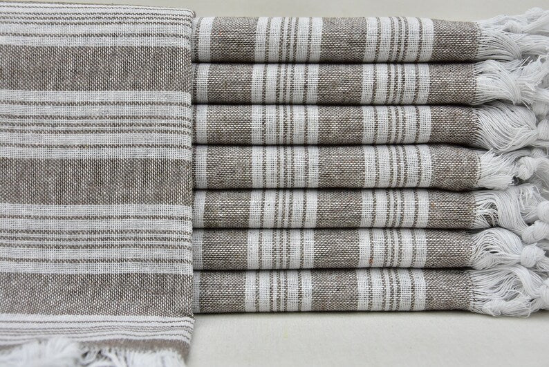 stone, white  stripe turkish beach towel, 95 x 175cm