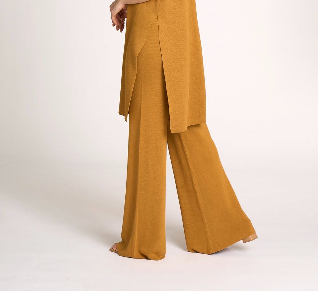 gold tenne High-Waisted Knit Trousers - Camilla, see garment