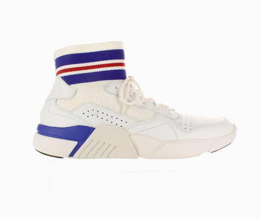 white, blue mark nason sock detail sneakers, 6.5/ 39.5