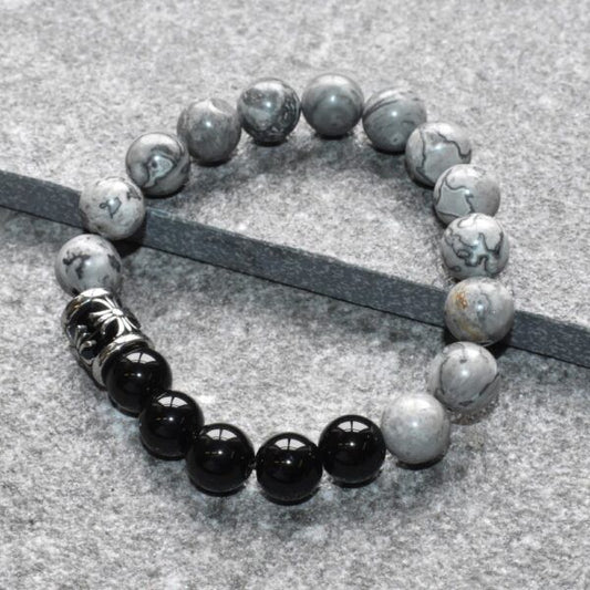 grey, black x agate bracelet, stretch