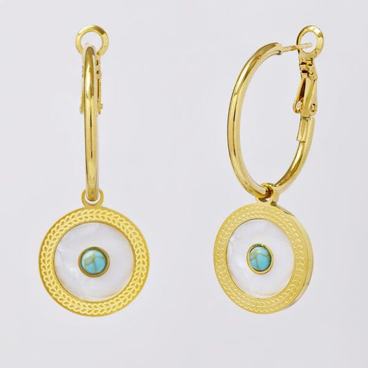 turquoise, gold x turqoise mop earrings, x