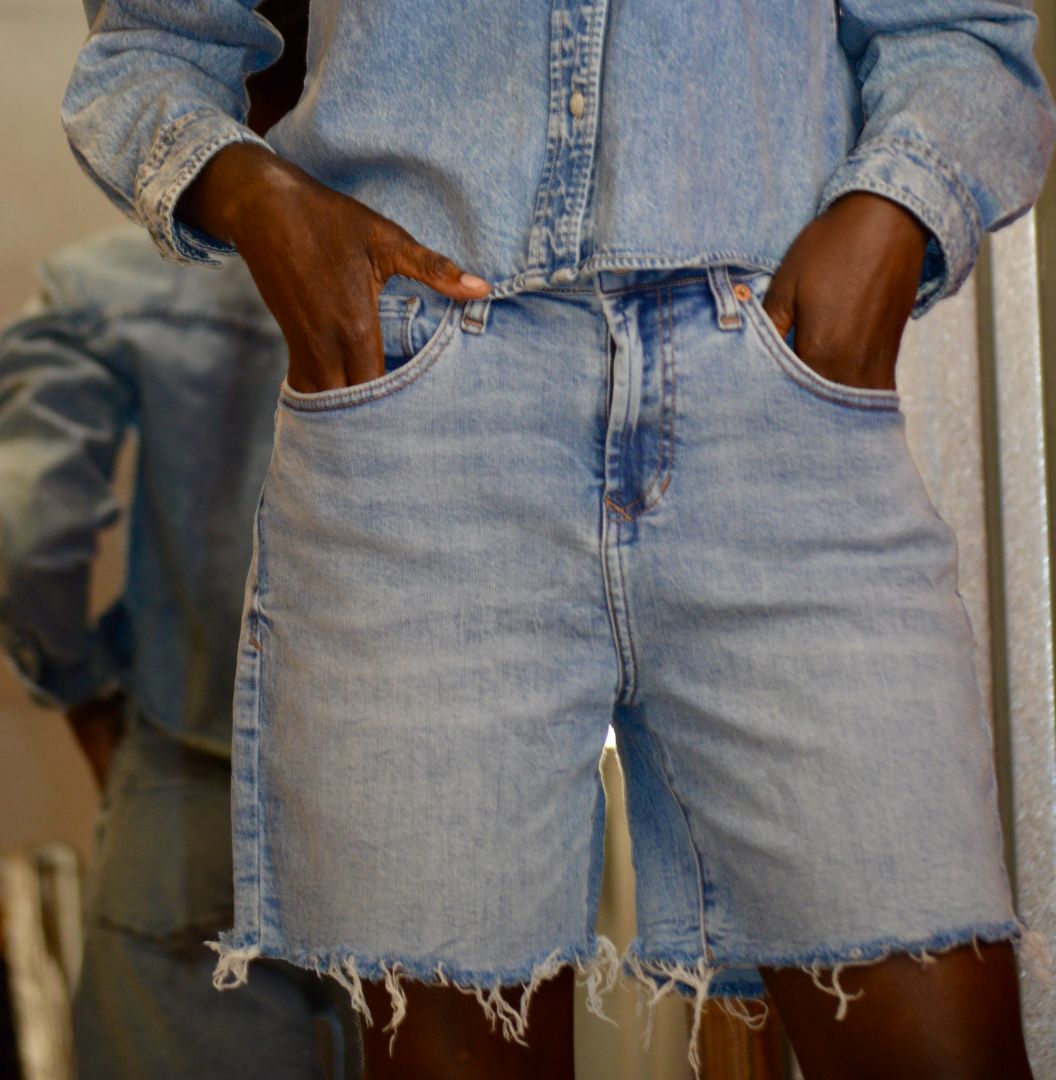 high rise cut off shorts