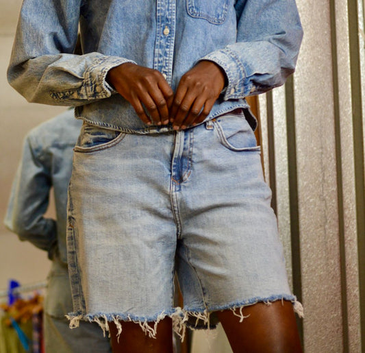 high rise cut off shorts