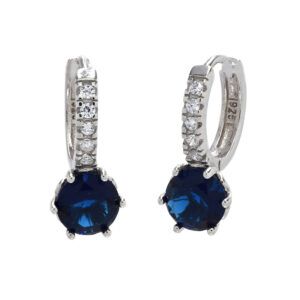 silver, dark blue x silver and zirconia drop earrings, 1cm hoop, 1cm drop