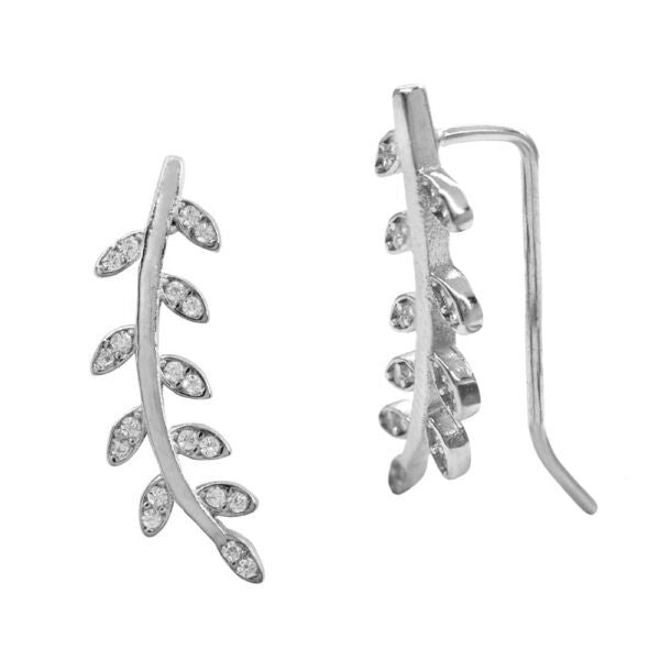 silver x sterling silver leaf zirconia earrings, 2cm