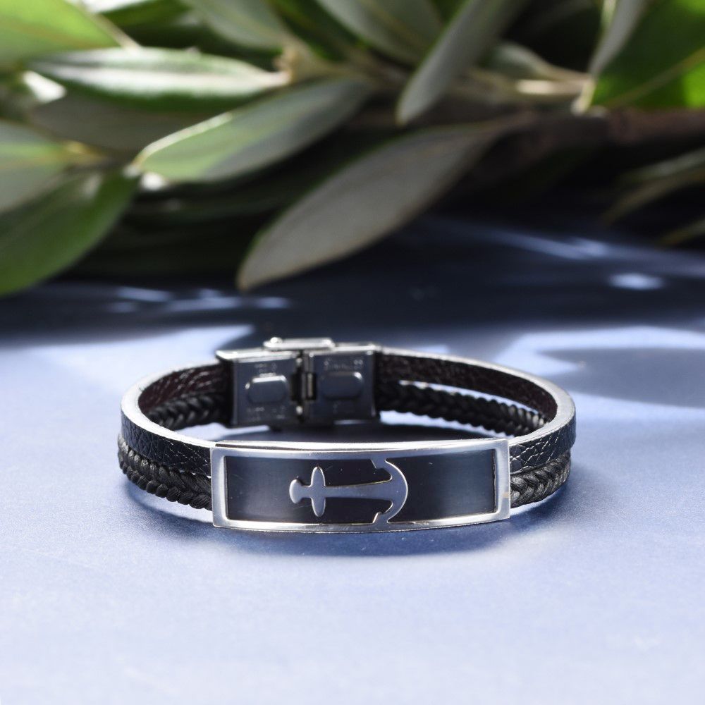 black, silver  stainless steel bracelet