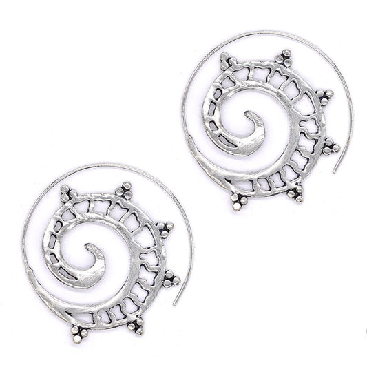 silver - rhodium swirl earring, +-3.5cm