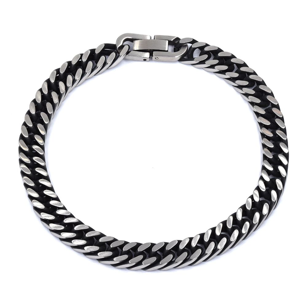 black, steel  stainless chain bracelet, large